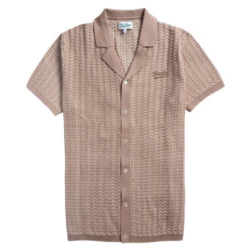 Chevron Lapel Full Placket Oat Polo image thumbnail