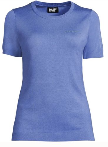 Women's Short Sleeve Performance Fine Gauge Jewelneck Sweater-True Blue image thumbnail