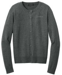 Image of Port Authority® Women’s Easy Care Crewneck Cardigan Sweater-Charcoal Heather