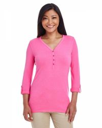 Image of Ladies' Devon & Jones Perfect Fit Y-Placket Convertible Sleeve Knit Top