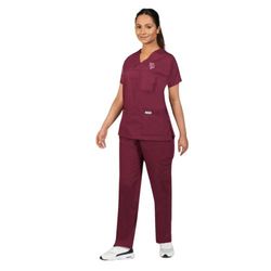 Image of Unisex Scrubs - Top and Bottom Set  - Burgundy