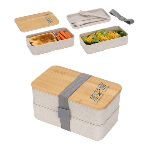 Double Decker Lunch Box with FSC® Bamboo Lid & Utensils image thumbnail