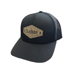 Image of Flaman Leather Patch Hat-  Black