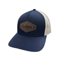 Image of Flaman Leather Patch Hat - Navy / Stone