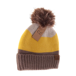 Image of C.C Beanie Multi Color Block Pom - HAT4001