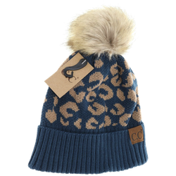 Image of C.C. Beanie Leopard Pattern Fur Pom Beanie - YJ2091