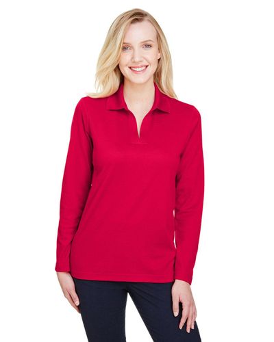 LADIES Devon & Jones CrownLux Performance Plaited Long Sleeve Polo - DG20LW image thumbnail