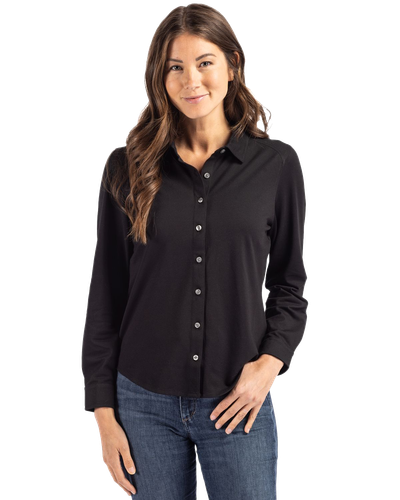 LADIES Cutter & Buck Advantage Tri-Blend Eco Soft Pique Long Sleeve Knitted Button Up - LCK00188 image thumbnail