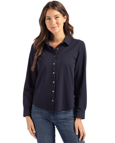LADIES Cutter & Buck Advantage Tri-Blend Eco Soft Pique Long Sleeve Knitted Button Up - LCK00188 image thumbnail