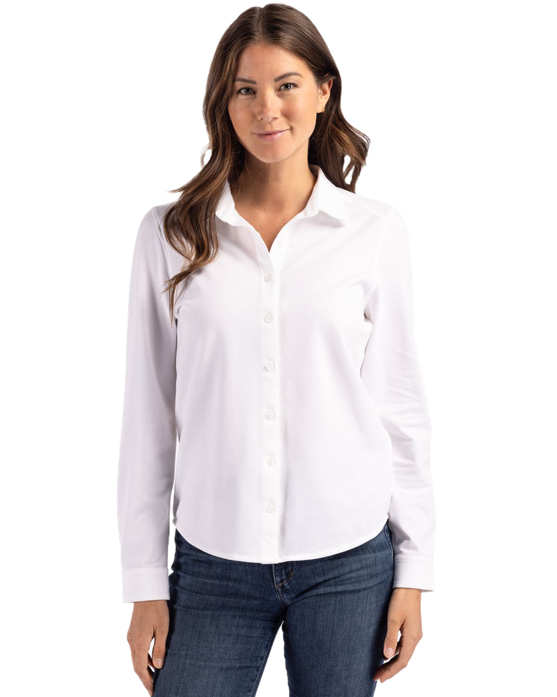 LADIES Cutter & Buck Advantage Tri-Blend Eco Soft Pique Long Sleeve Knitted Button Up - LCK00188 primary image