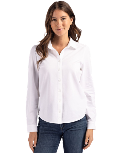 LADIES Cutter & Buck Advantage Tri-Blend Eco Soft Pique Long Sleeve Knitted Button Up - LCK00188 image thumbnail