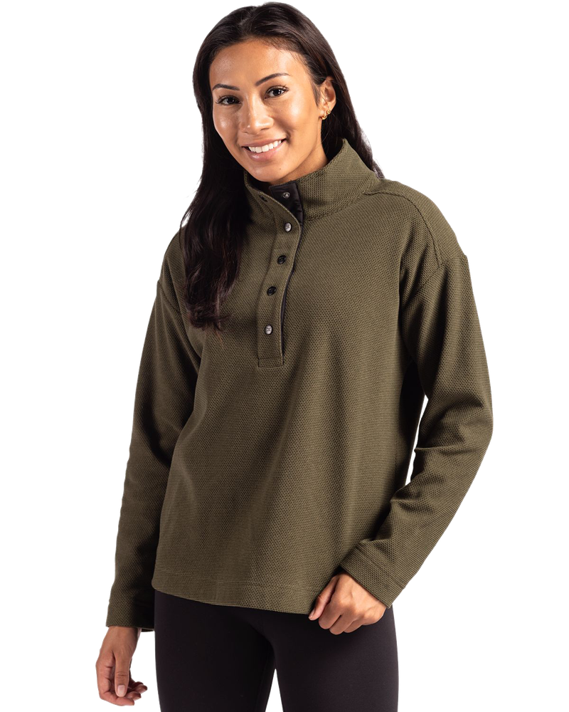 LADIES Cutter & Buck Hunts Point Epic Comfort Textured Fleece Recycled Snap Pullover - LCK00180_1Clr primary image