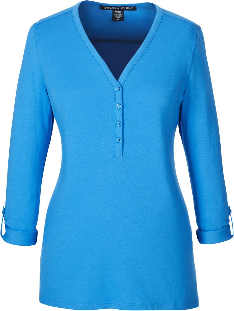 Devon jones ladies perfect fit y placket convertible sleeve knit