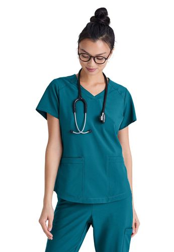 Grey's Anatomy Evolve Women's Two-Pocket Piped V-Neck image thumbnail