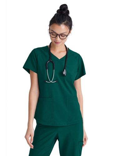 Grey's Anatomy Evolve Women's Two-Pocket Piped V-Neck image thumbnail