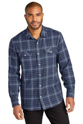 Image of Port Authority Long Sleeve Ombre Plaid Shirt 