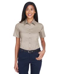 Image of Women's Easy Blend™ Short Sleeve Twill Dress Shirt with Stain-Release