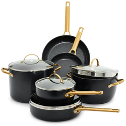 Image of GreenPan Reserve Ceramic Nonstick 10-Piece Cookware Set, Black With Gold-Tone Handles