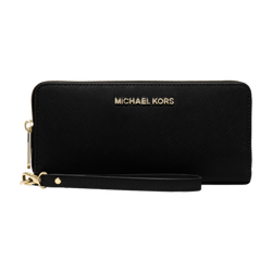 Image of Michael Kors Jet Set Travel Continental Wallet, Black (Gold Hardware)