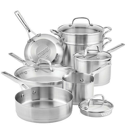 (Min 25) Kitchen Aid 11pc Stainless Steel 3-Ply Cookware Set image thumbnail