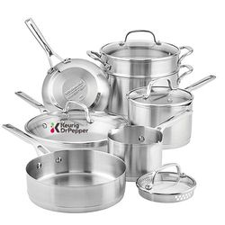Image of (Min 25) Kitchen Aid 11pc Stainless Steel 3-Ply Cookware Set