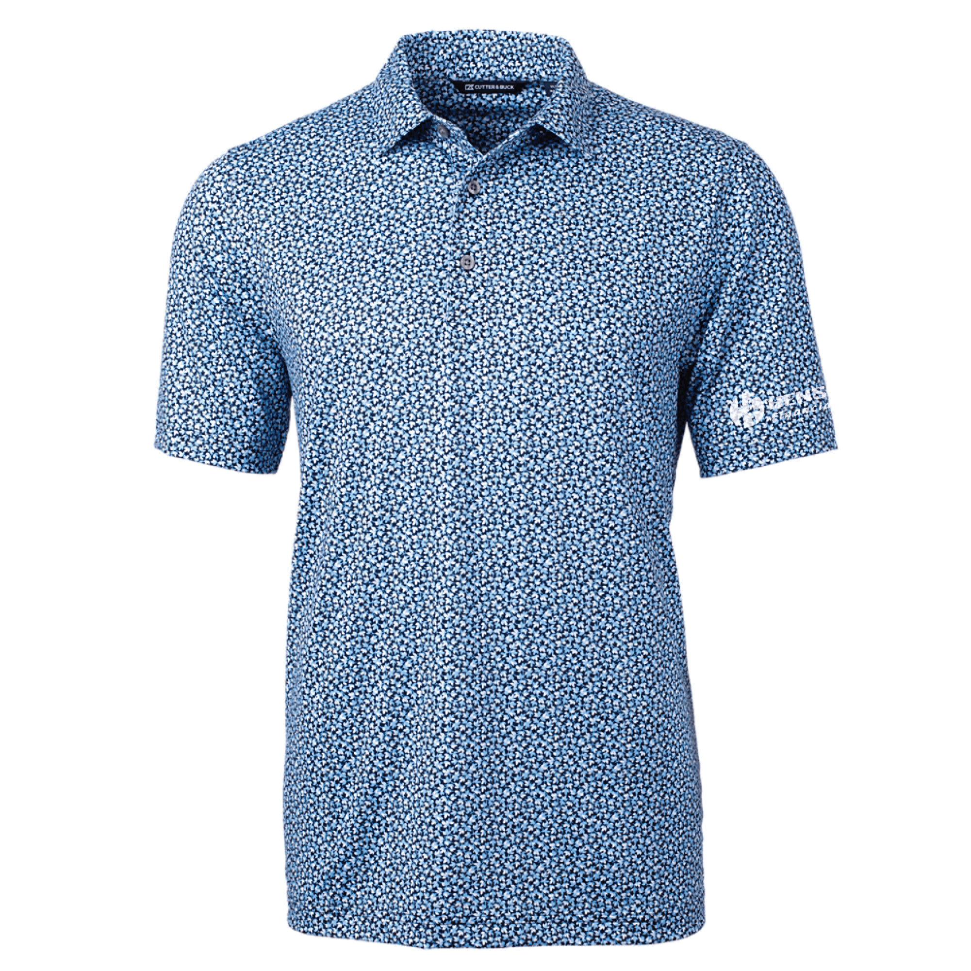 Image of Cutter & Buck Men's Pike Magnolia Print Stretch Polo - ATLAS/NAVY BLUE