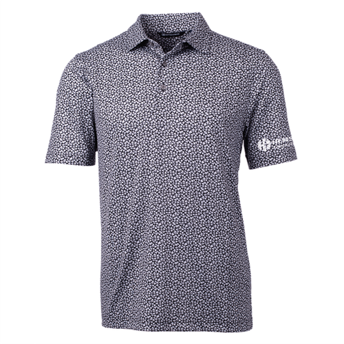 Cutter & Buck Men's Pike Magnolia Print Stretch Polo - BLACK/POLISHED image thumbnail
