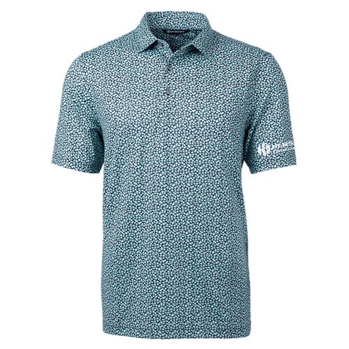 Cutter & Buck Men's Pike Magnolia Print Stretch Polo - FRESH MINT/NAVY BLUE image thumbnail