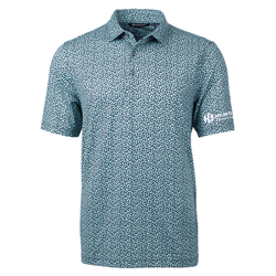 Image of Cutter & Buck Men's Pike Magnolia Print Stretch Polo - FRESH MINT/NAVY BLUE