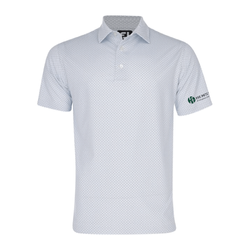 Image of Footjoy Men's Lisle Dot Geo Print Polo - WHITE/LIGHT BLUE/NAVY