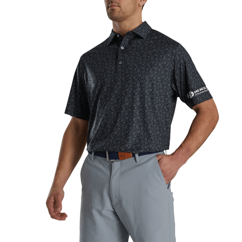 Footjoy Men's Painted Floral Lisle Polo - BLACK image thumbnail
