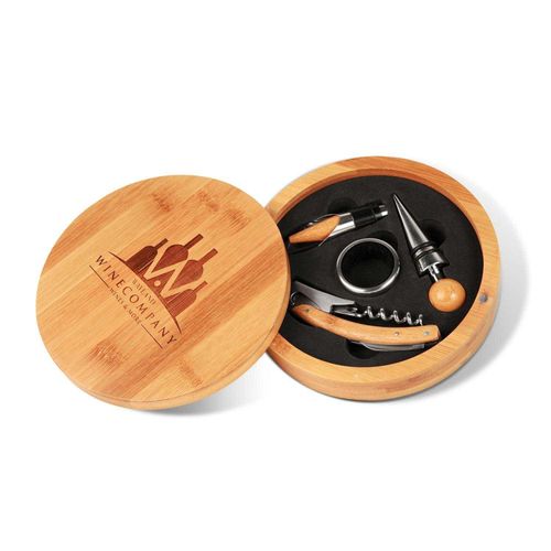 Round Bamboo 4-Piece Wine Gift Set image thumbnail