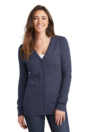 Port Authority Ladies Marled Cardigan Sweater image thumbnail