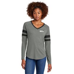 Image of Sport-Tek Ladies Halftime Stripe Long Sleeve V-Neck Tee