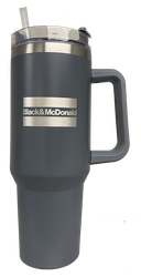 Image of 40 oz Stainless Steel Travel Mug engraved with B&M Logo