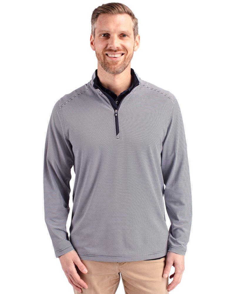 MEN'S BIG & TALL Cutter & Buck Virtue Eco Pique Micro Stripe Recycled 1/4 Zip - BCK01258 primary image