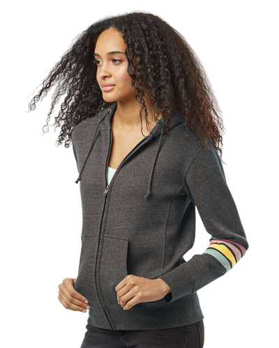 LADIES MV Sport Striped Sleeves Full-Zip Hoodie - W22732 image thumbnail