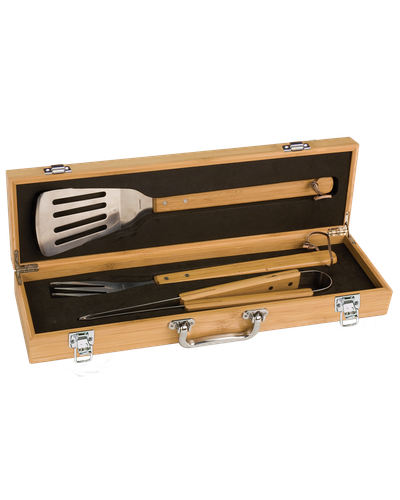 3-Piece Bamboo BBQ Set in Bamboo Case - BBQ02A image thumbnail