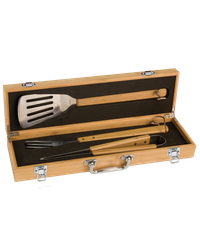 Image of 3-Piece Bamboo BBQ Set in Bamboo Case - BBQ02A