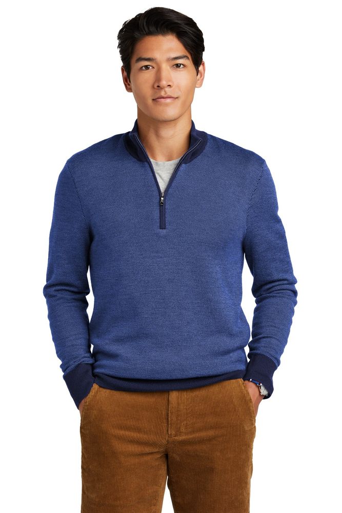 Brooks Brothers Washable Merino Birdseye 1/4-Zip Sweater BB18412 primary image