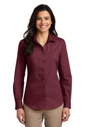 Image of Port Authority Ladies Long Sleeve Carefree Poplin Shirt. LW100