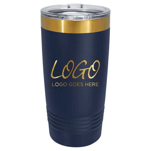 Polar Camel 20 oz. Navy Blue/Bright Gold ION-Plated Ringneck Tumbler with Slider Lid image thumbnail