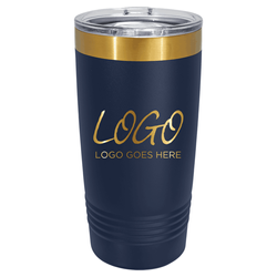 Image of Polar Camel 20 oz. Navy Blue/Bright Gold ION-Plated Ringneck Tumbler with Slider Lid