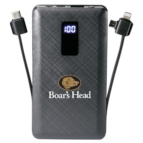 10,000 mAh 3-in-1 Powerbank with Built-in Charging Cables - Full Color image thumbnail