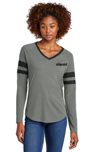 Sport-Tek® Women's Halftime Stripe Long Sleeve V-Neck Tee image thumbnail