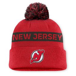 Image of New Jersey Devils Fanatics Authentic Pro Rink Cuffed Knit Hat with Pom 