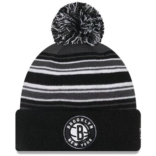 Brooklyn Nets New Era Striped Cuffed Pom Knit Hat - Black image thumbnail