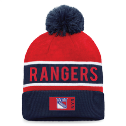 Image of New York Rangers Fanatics  Authentic Pro Rink Cuffed Knit Hat with Pom 