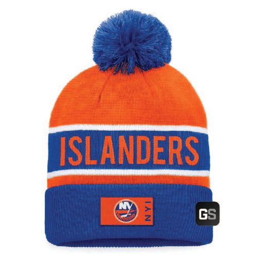 New York Islanders Fanatics Authentic Pro Cuffed Pom Knit Hat - Royal/Orange image thumbnail