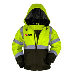 Image of ANSI Class 3: 2 - IN - 1 Black Bottom Bomber Jacket w/Removable Fleece Liner